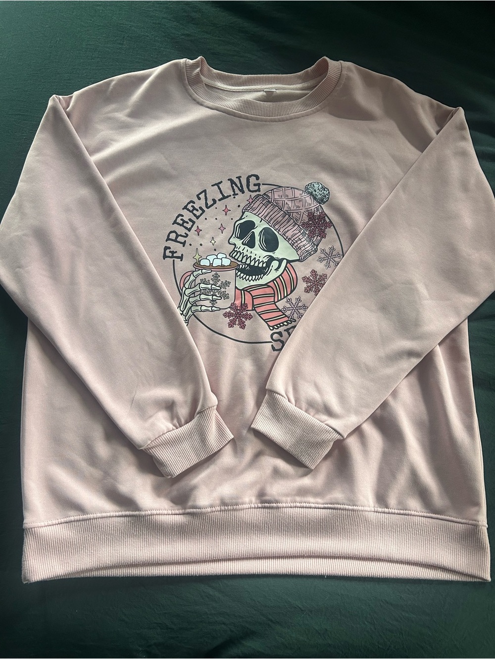 Pale Pink 'Freezing' Graphic Crewneck Sweatshirt